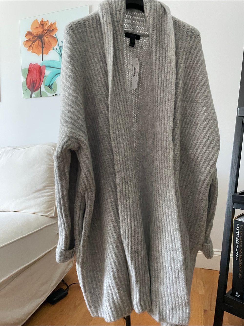 J. Crew Light Gray Ribbed Open-Front Men's Cardigan